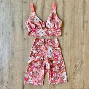 Aerie Pink Floral Sports Bras & Biker Shorts Set Size S